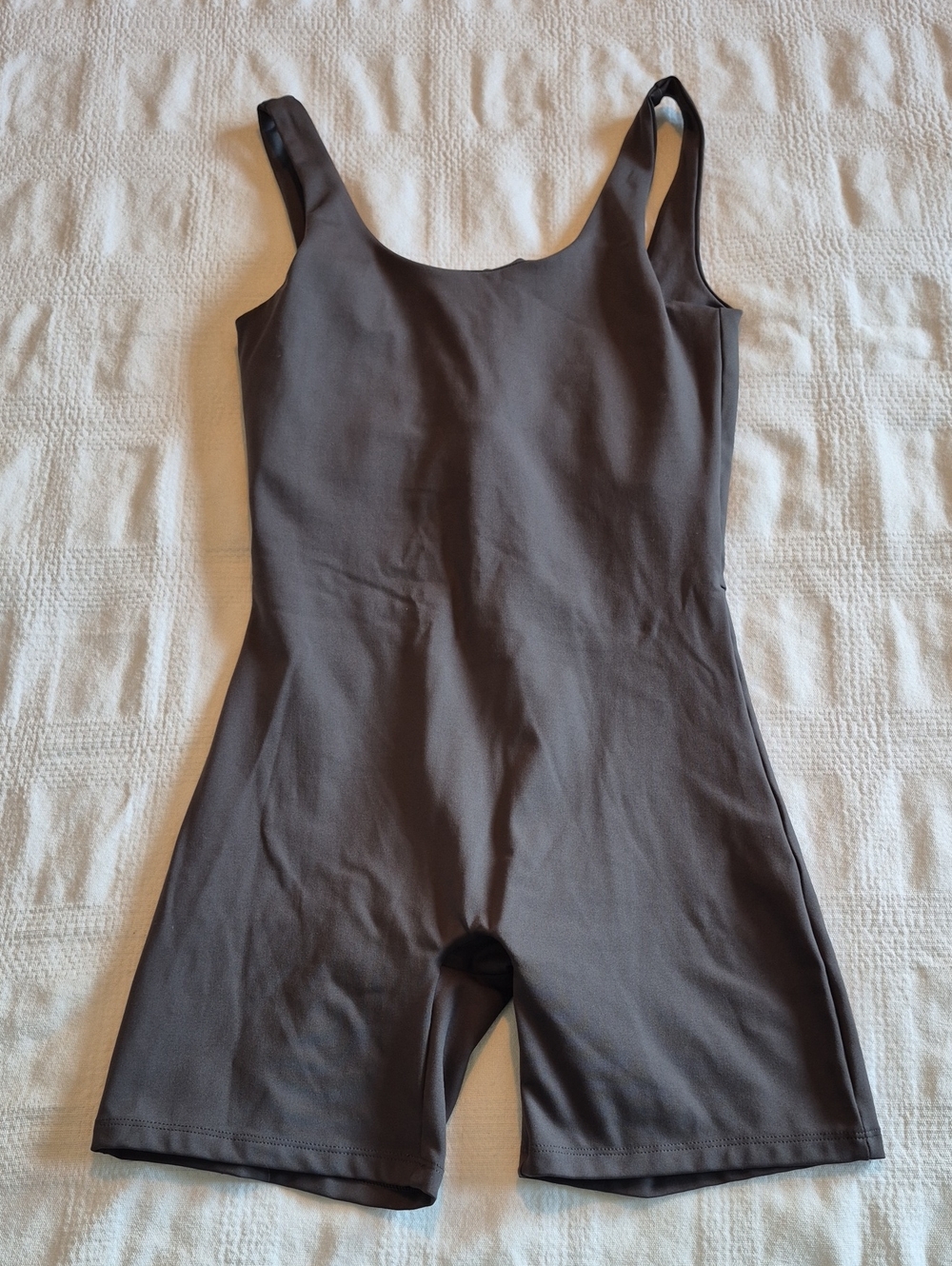 GIRLFRIEND COLLECTIVE Bodysuit S Grey Unitard Biker Shorts Pull On Athleisure